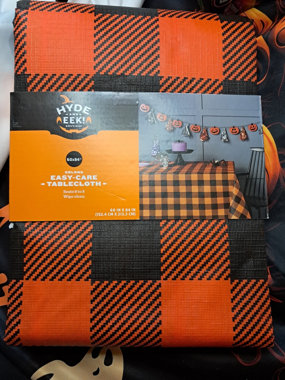 Orange and Black Halloween Easy-Care Tablecloth